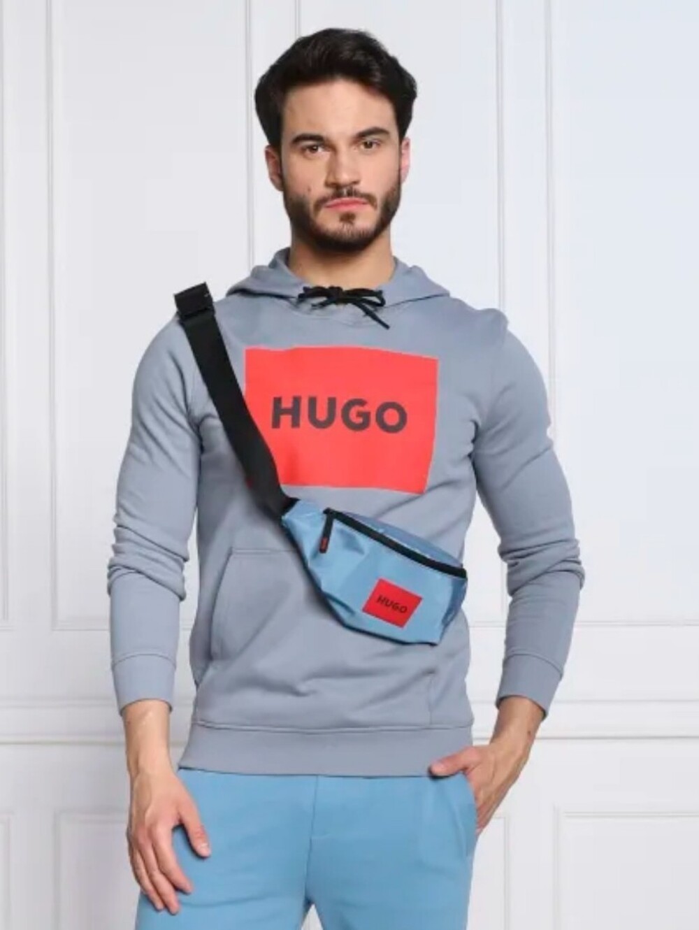 HUGO Men's Blue Belt Bag with Black Strap